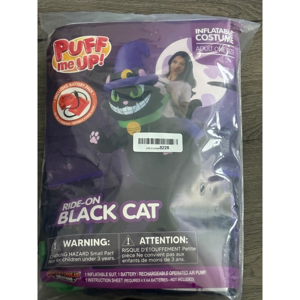 Puff Me Up! Ride-On Black Cat Inflatable Costume - Black/Purple